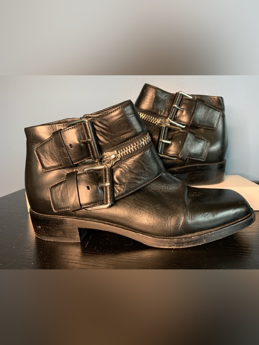 Kenzo Black Leather Buckle & Zip Ankle Boots